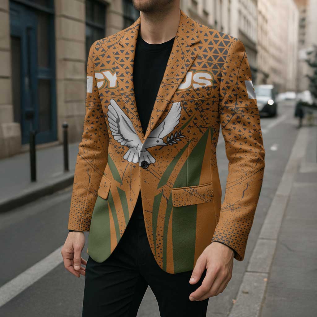 Cyprus Blazer with Orange Green Grunge Design and Peace Dove Emblem - Wonder Print Shop