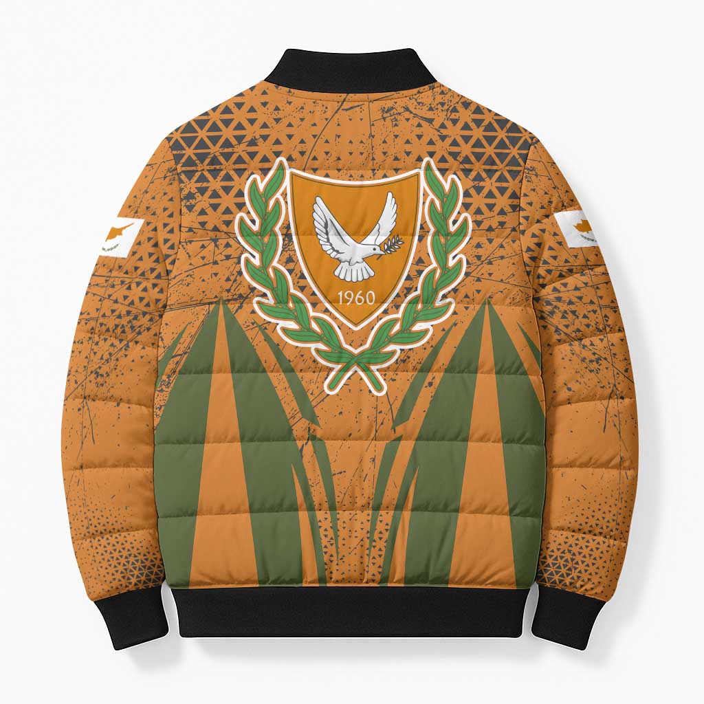 Cyprus Bomber Puffer Jacket with Orange Green Grunge Design and Peace Dove Emblem - Wonder Print Shop