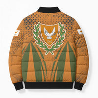 Cyprus Bomber Puffer Jacket with Orange Green Grunge Design and Peace Dove Emblem - Wonder Print Shop