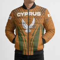 Cyprus Bomber Puffer Jacket with Orange Green Grunge Design and Peace Dove Emblem - Wonder Print Shop