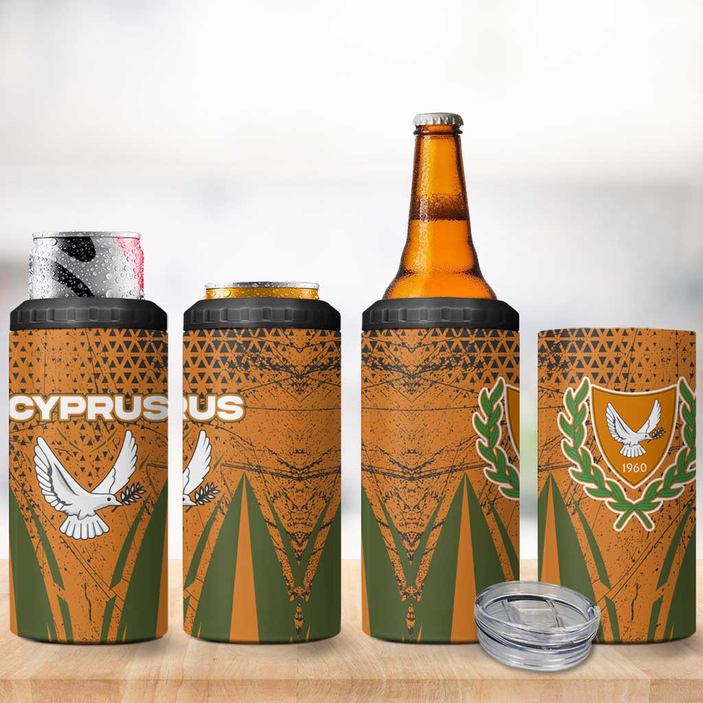 Cyprus 4 in 1 Can Cooler Tumbler with Orange Green Grunge Design and Peace Dove Emblem - Wonder Print Shop