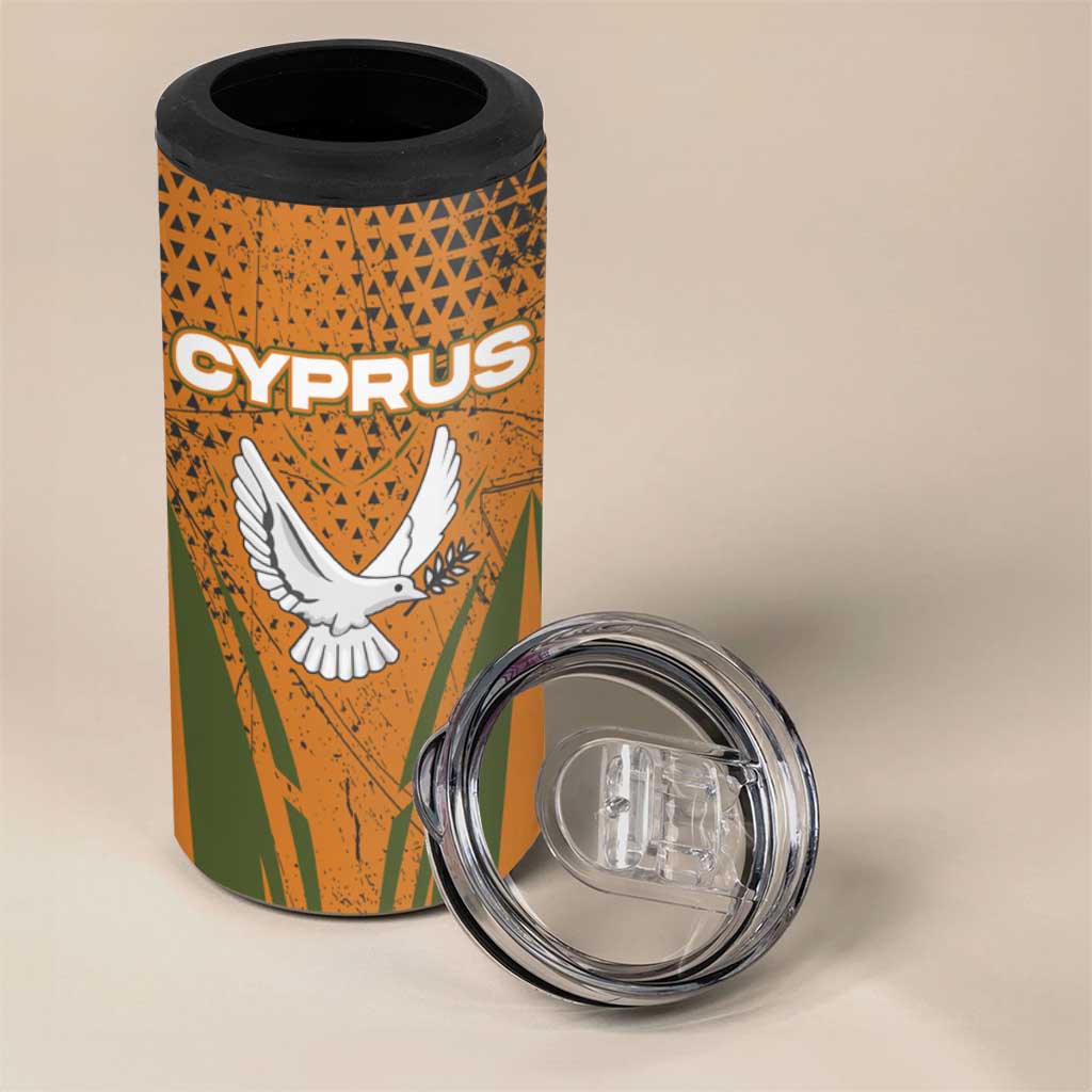 Cyprus 4 in 1 Can Cooler Tumbler with Orange Green Grunge Design and Peace Dove Emblem - Wonder Print Shop