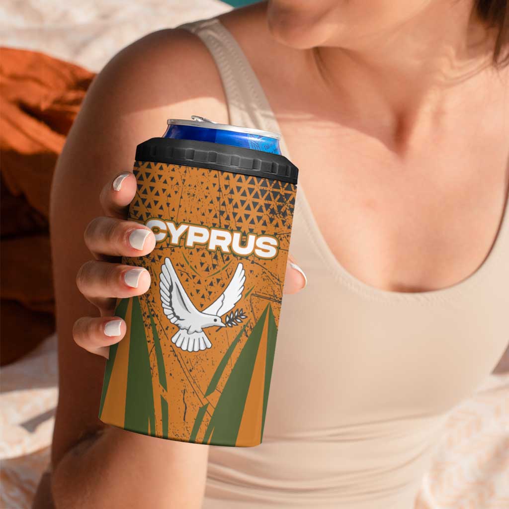 Cyprus 4 in 1 Can Cooler Tumbler with Orange Green Grunge Design and Peace Dove Emblem - Wonder Print Shop