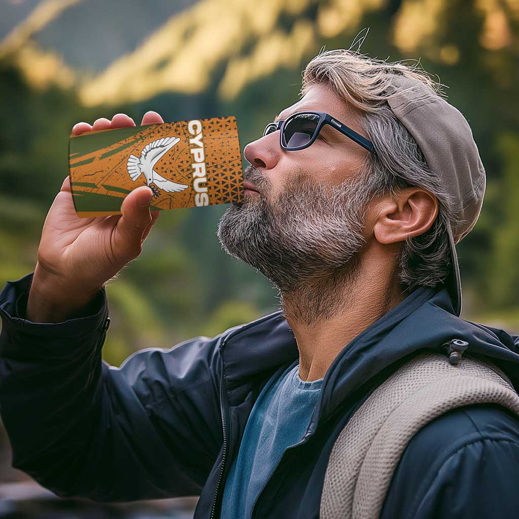Cyprus 4 in 1 Can Cooler Tumbler with Orange Green Grunge Design and Peace Dove Emblem - Wonder Print Shop