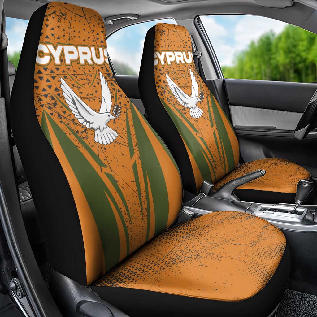 Cyprus Car Seat Cover with Orange Green Grunge Design and Peace Dove Emblem - Wonder Print Shop