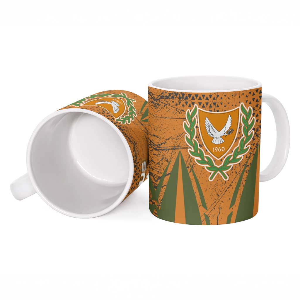 Cyprus Ceramic Mug with Orange Green Grunge Design and Peace Dove Emblem - Wonder Print Shop