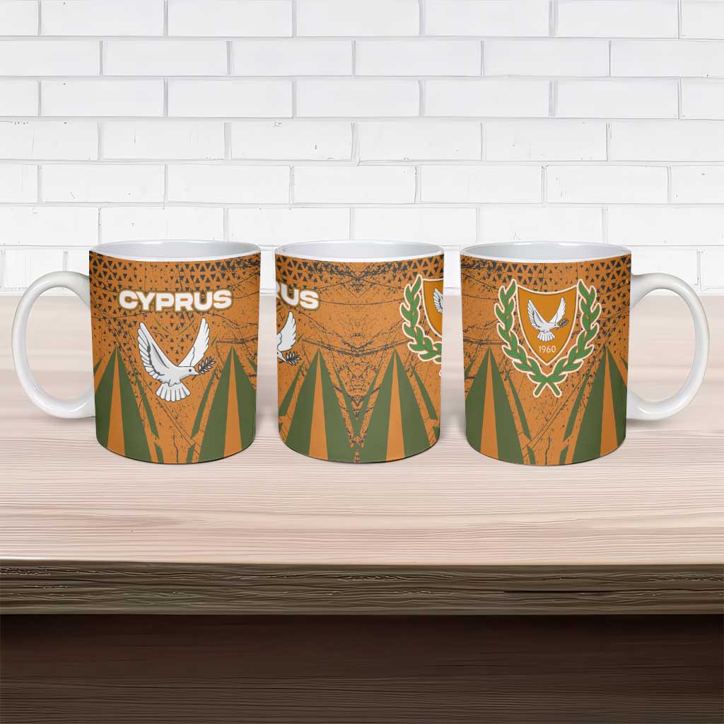 Cyprus Ceramic Mug with Orange Green Grunge Design and Peace Dove Emblem - Wonder Print Shop
