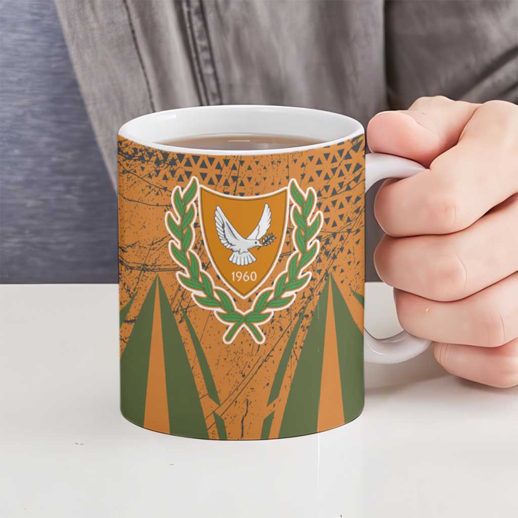 Cyprus Ceramic Mug with Orange Green Grunge Design and Peace Dove Emblem - Wonder Print Shop