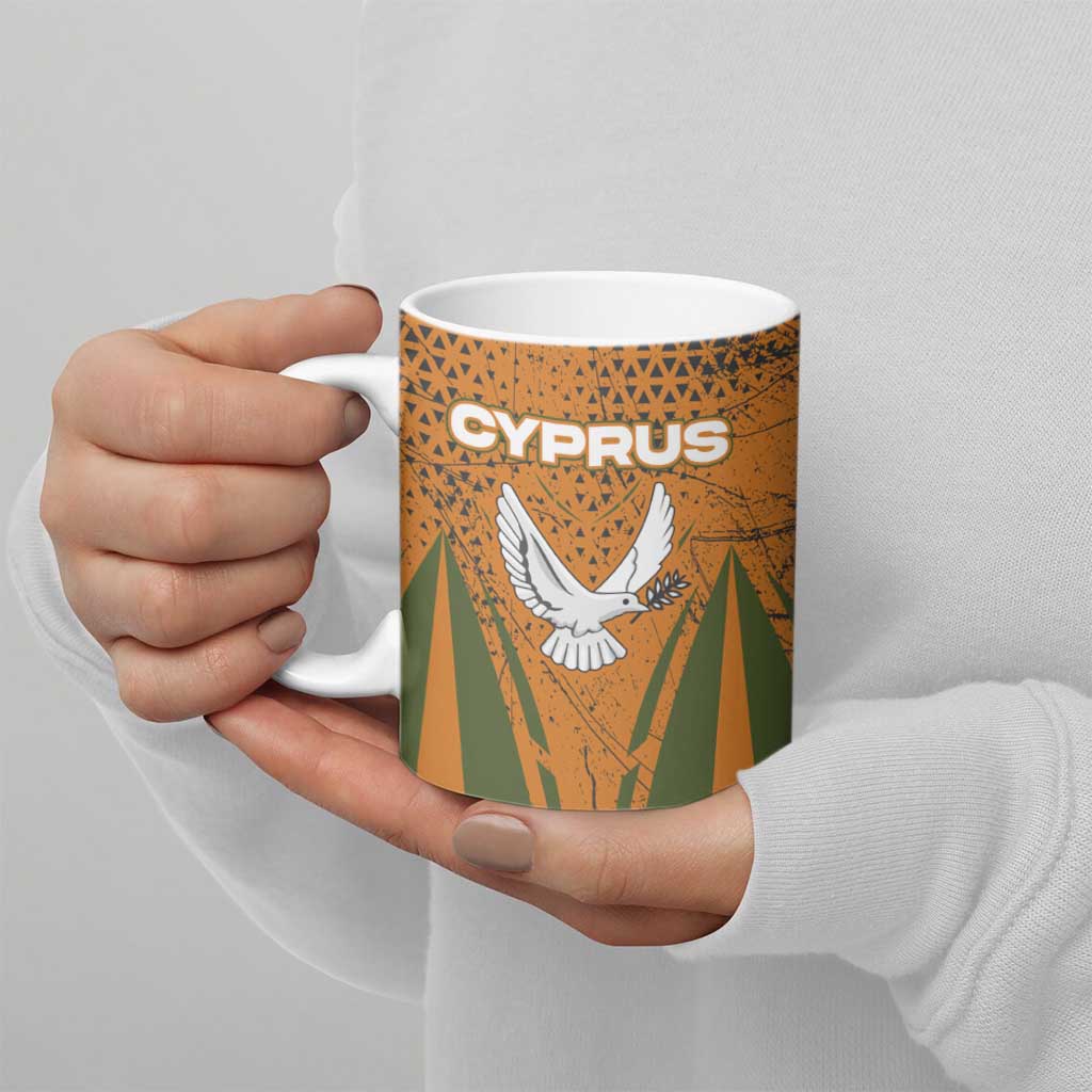 Cyprus Ceramic Mug with Orange Green Grunge Design and Peace Dove Emblem - Wonder Print Shop