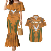Cyprus Couples Matching Mermaid Dress and Hawaiian Shirt with Orange Green Grunge Design and Peace Dove Emblem - Wonder Print Shop