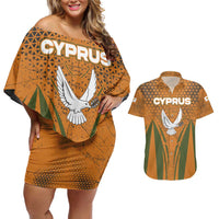 Cyprus Couples Matching Off Shoulder Short Dress and Hawaiian Shirt with Orange Green Grunge Design and Peace Dove Emblem - Wonder Print Shop