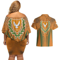 Cyprus Couples Matching Off Shoulder Short Dress and Hawaiian Shirt with Orange Green Grunge Design and Peace Dove Emblem - Wonder Print Shop