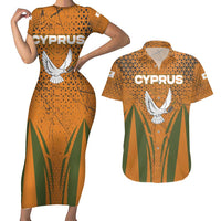 Cyprus Couples Matching Short Sleeve Bodycon Dress and Hawaiian Shirt with Orange Green Grunge Design and Peace Dove Emblem - Wonder Print Shop