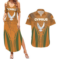 Cyprus Couples Matching Summer Maxi Dress and Hawaiian Shirt with Orange Green Grunge Design and Peace Dove Emblem - Wonder Print Shop