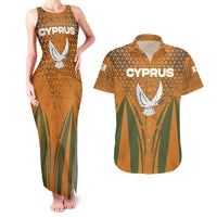 Cyprus Couples Matching Tank Maxi Dress and Hawaiian Shirt with Orange Green Grunge Design and Peace Dove Emblem - Wonder Print Shop