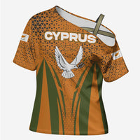 Cyprus Cross Shoulder Shirt with Orange Green Grunge Design and Peace Dove Emblem - Wonder Print Shop