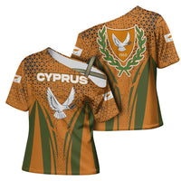 Cyprus Cross Shoulder Shirt with Orange Green Grunge Design and Peace Dove Emblem - Wonder Print Shop