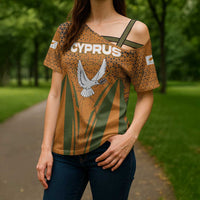 Cyprus Cross Shoulder Shirt with Orange Green Grunge Design and Peace Dove Emblem - Wonder Print Shop