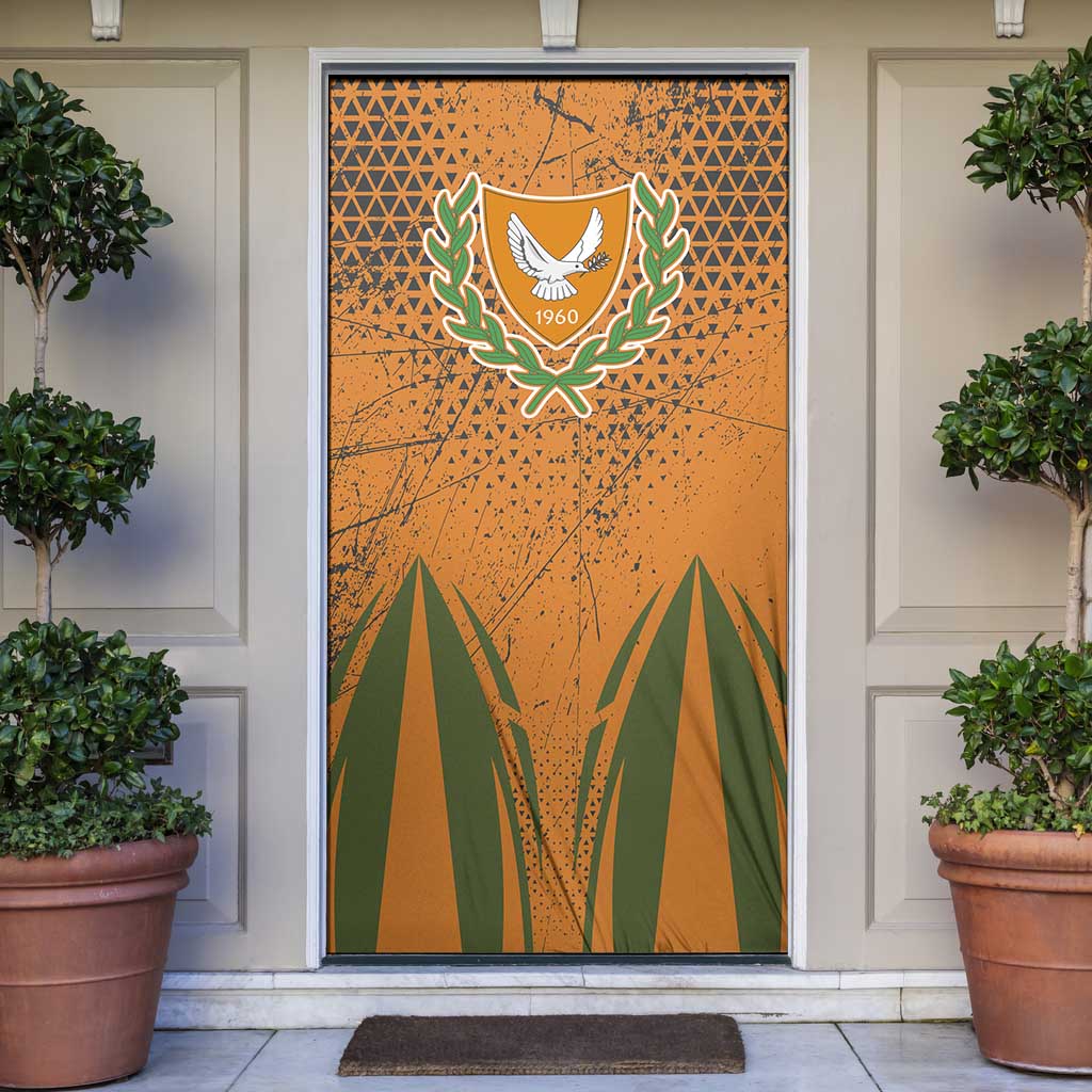Cyprus Door Cover with Orange Green Grunge Design and Peace Dove Emblem - Wonder Print Shop
