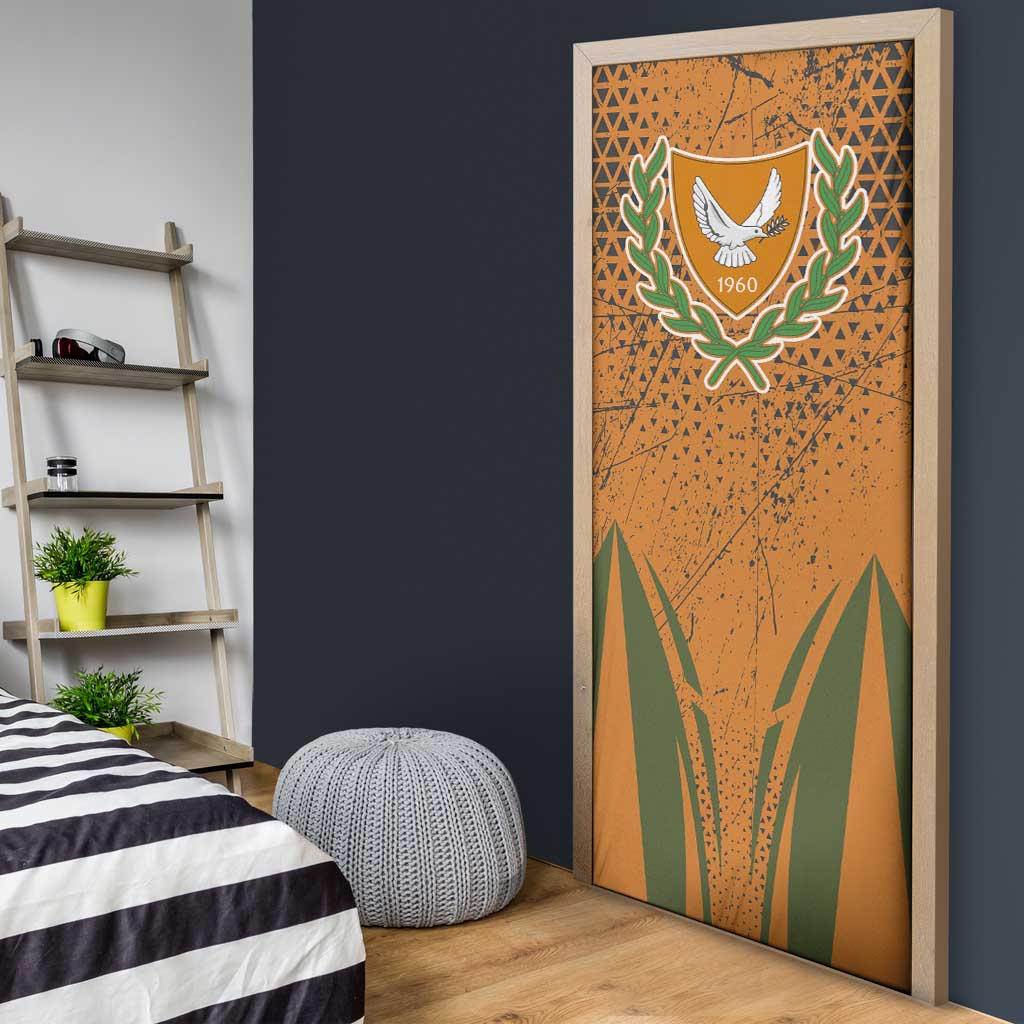 Cyprus Door Cover with Orange Green Grunge Design and Peace Dove Emblem - Wonder Print Shop
