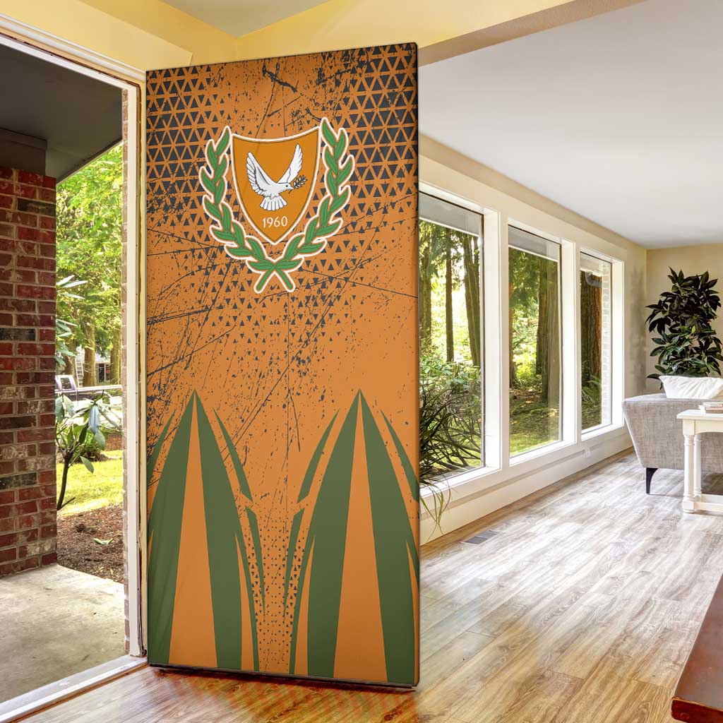 Cyprus Door Cover with Orange Green Grunge Design and Peace Dove Emblem - Wonder Print Shop