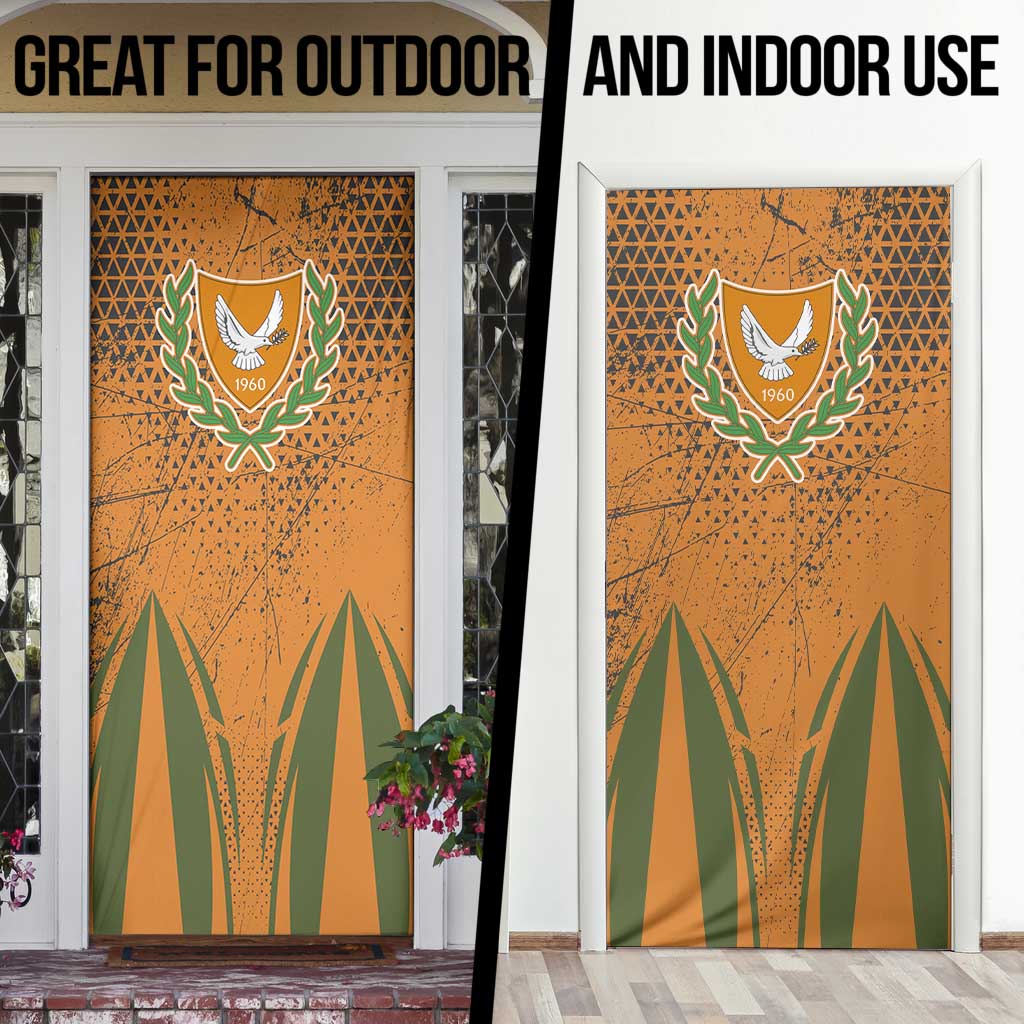 Cyprus Door Cover with Orange Green Grunge Design and Peace Dove Emblem - Wonder Print Shop