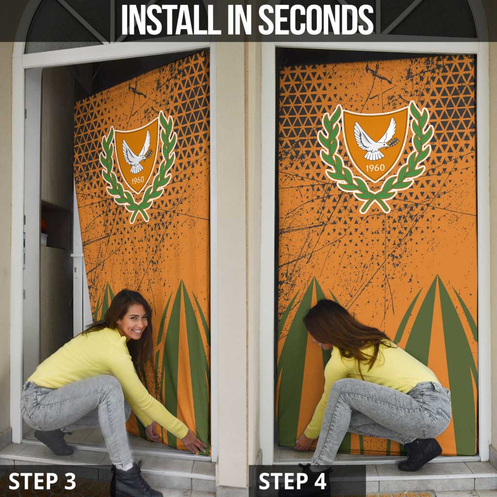Cyprus Door Cover with Orange Green Grunge Design and Peace Dove Emblem - Wonder Print Shop