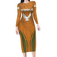Cyprus Family Matching Long Sleeve Bodycon Dress and Hawaiian Shirt with Orange Green Grunge Design and Peace Dove Emblem - Wonder Print Shop