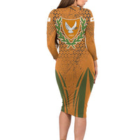 Cyprus Family Matching Long Sleeve Bodycon Dress and Hawaiian Shirt with Orange Green Grunge Design and Peace Dove Emblem - Wonder Print Shop