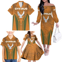 Cyprus Family Matching Off The Shoulder Long Sleeve Dress and Hawaiian Shirt with Orange Green Grunge Design and Peace Dove Emblem - Wonder Print Shop