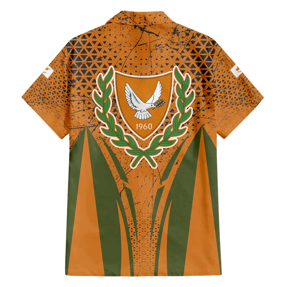 Cyprus Family Matching Off The Shoulder Long Sleeve Dress and Hawaiian Shirt with Orange Green Grunge Design and Peace Dove Emblem - Wonder Print Shop