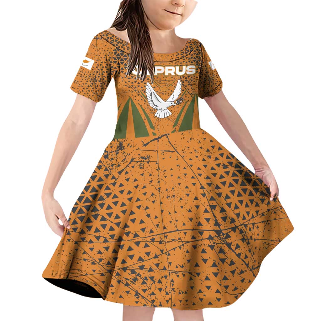 Cyprus Family Matching Off Shoulder Short Dress and Hawaiian Shirt with Orange Green Grunge Design and Peace Dove Emblem - Wonder Print Shop