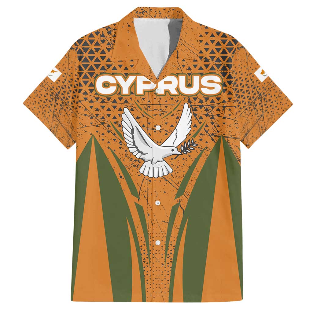Cyprus Family Matching Off Shoulder Short Dress and Hawaiian Shirt with Orange Green Grunge Design and Peace Dove Emblem - Wonder Print Shop