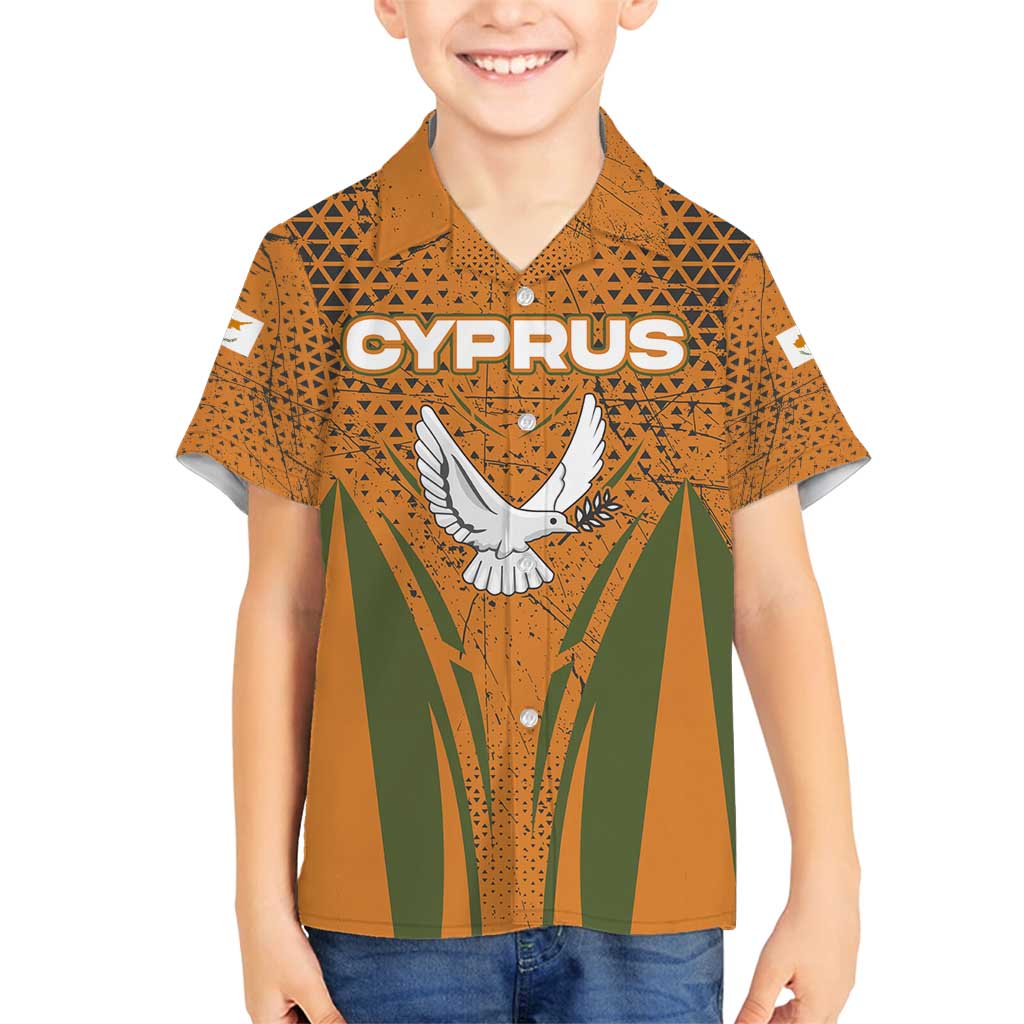 Cyprus Family Matching Off Shoulder Short Dress and Hawaiian Shirt with Orange Green Grunge Design and Peace Dove Emblem - Wonder Print Shop