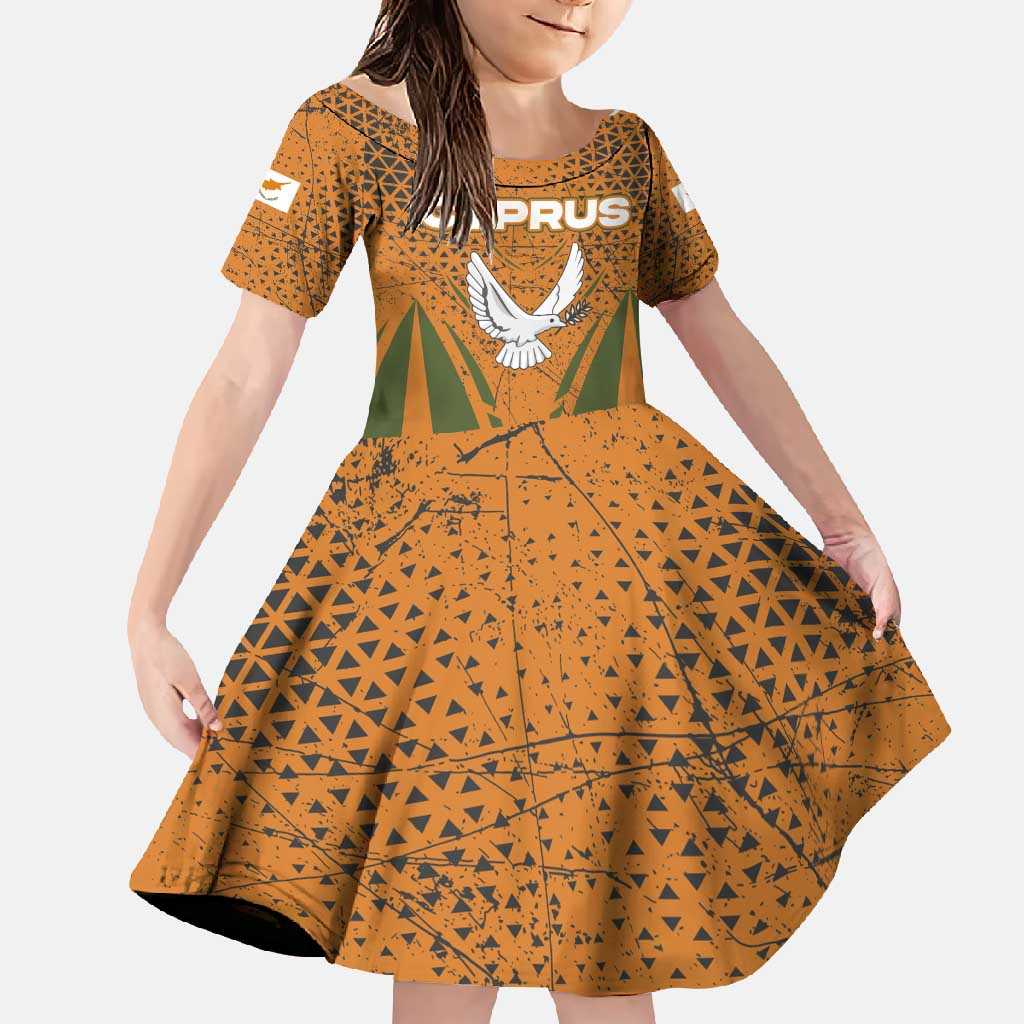 Cyprus Family Matching Short Sleeve Bodycon Dress and Hawaiian Shirt with Orange Green Grunge Design and Peace Dove Emblem - Wonder Print Shop