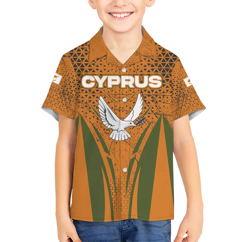Cyprus Family Matching Short Sleeve Bodycon Dress and Hawaiian Shirt with Orange Green Grunge Design and Peace Dove Emblem - Wonder Print Shop