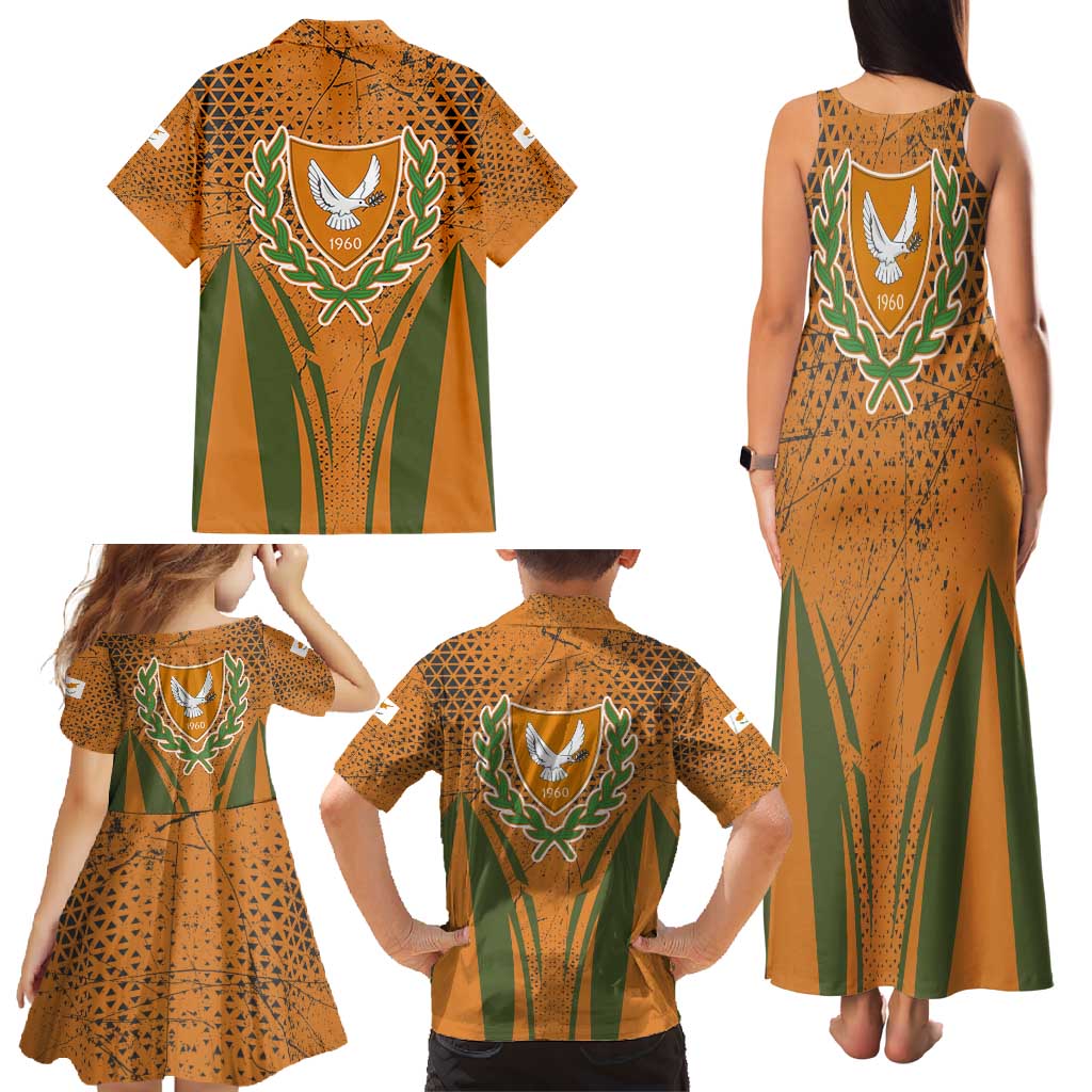 Cyprus Family Matching Tank Maxi Dress and Hawaiian Shirt with Orange Green Grunge Design and Peace Dove Emblem - Wonder Print Shop