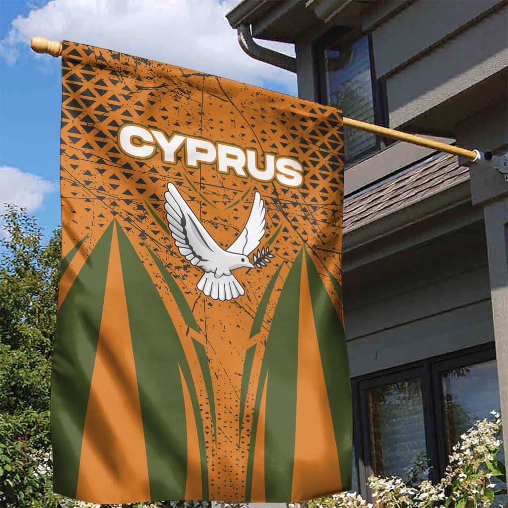 Cyprus Garden Flag with Orange Green Grunge Design and Peace Dove Emblem - Wonder Print Shop