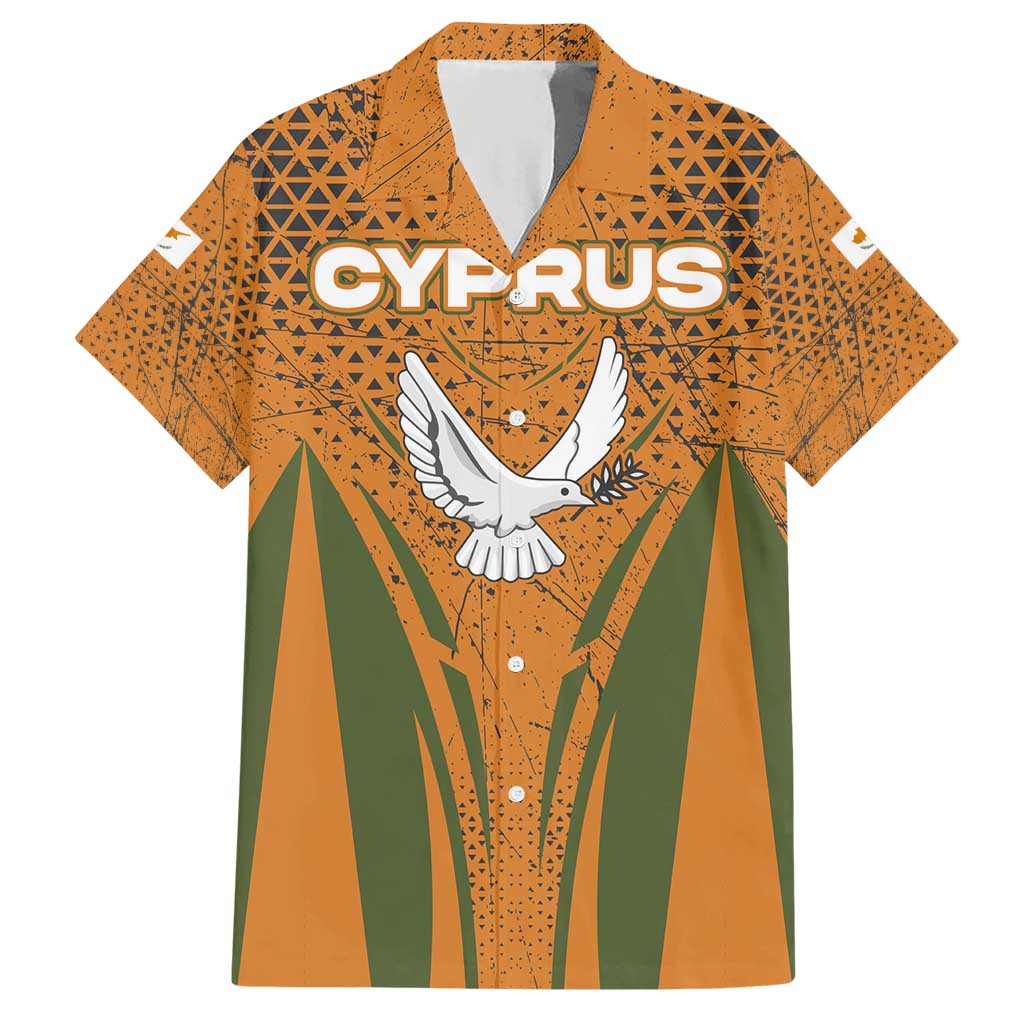Cyprus Hawaiian Shirt with Orange Green Grunge Design and Peace Dove Emblem - Wonder Print Shop
