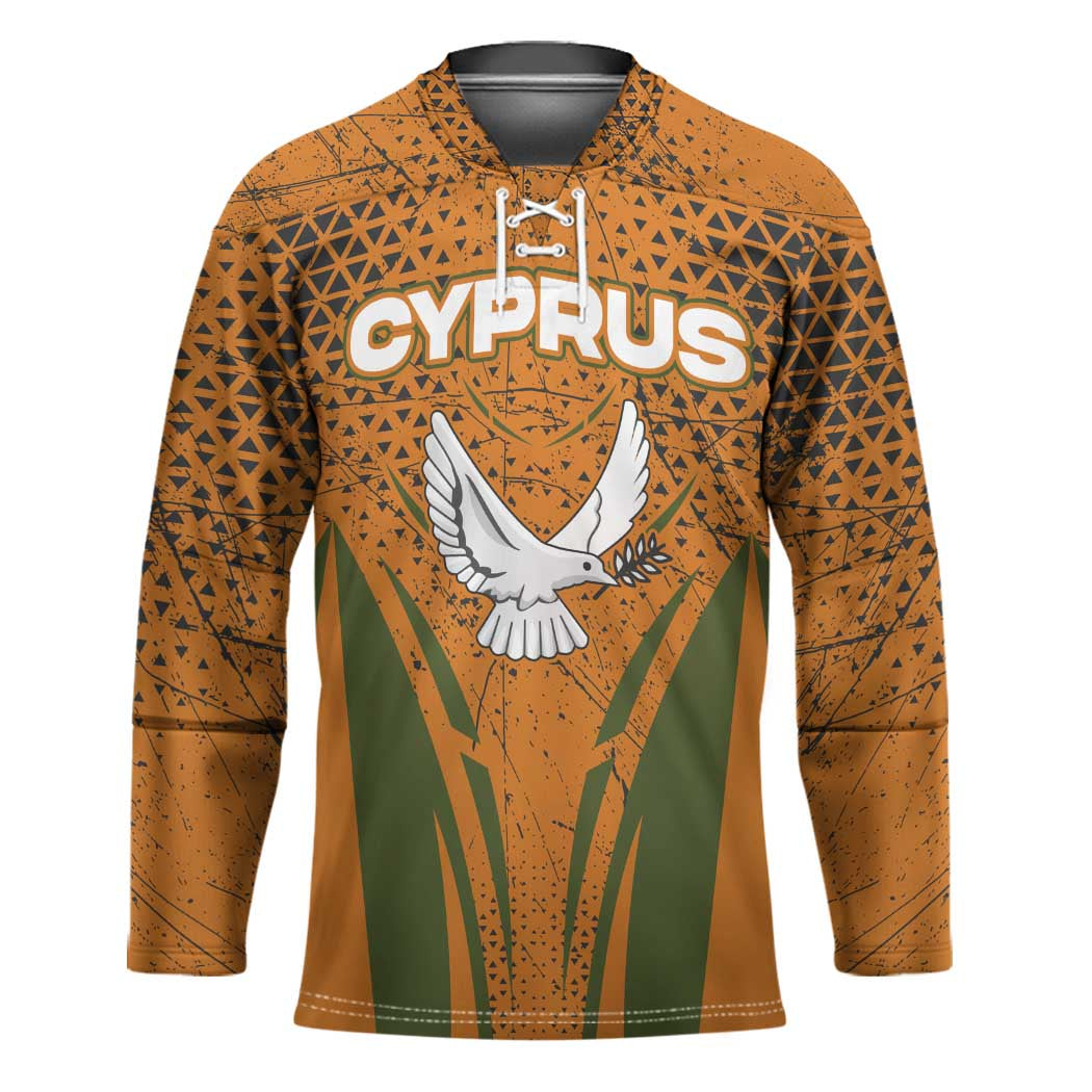 Cyprus Hockey Jersey with Orange Green Grunge Design and Peace Dove Emblem - Wonder Print Shop