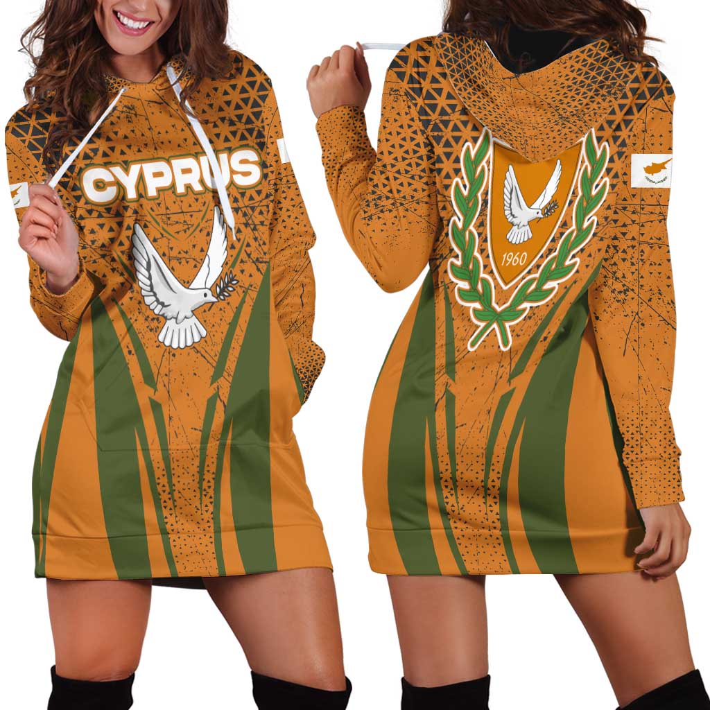 Cyprus Hoodie Dress with Orange Green Grunge Design and Peace Dove Emblem - Wonder Print Shop