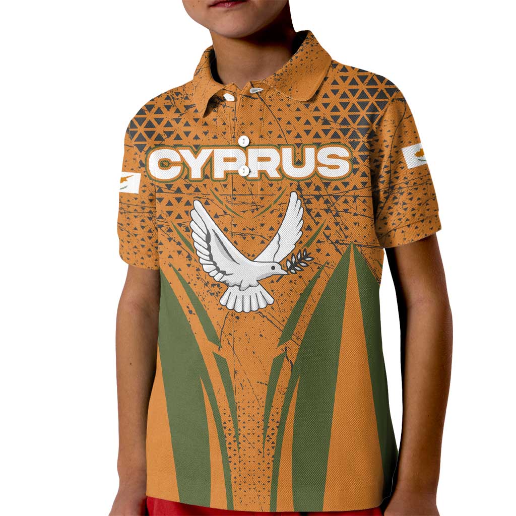 Cyprus Kid Polo Shirt with Orange Green Grunge Design and Peace Dove Emblem - Wonder Print Shop
