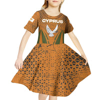 Cyprus Kid Short Sleeve Dress with Orange Green Grunge Design and Peace Dove Emblem - Wonder Print Shop
