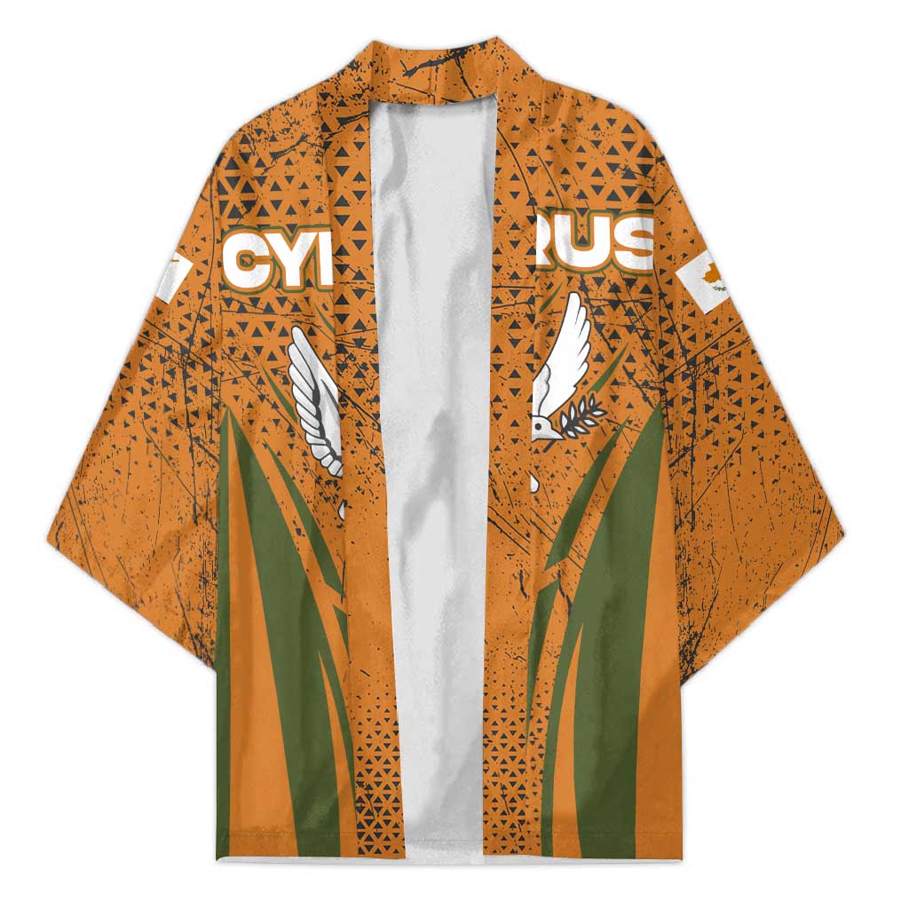Cyprus Kimono with Orange Green Grunge Design and Peace Dove Emblem - Wonder Print Shop