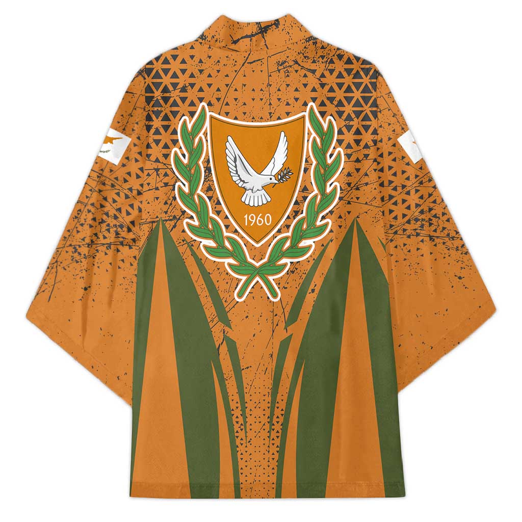 Cyprus Kimono with Orange Green Grunge Design and Peace Dove Emblem - Wonder Print Shop