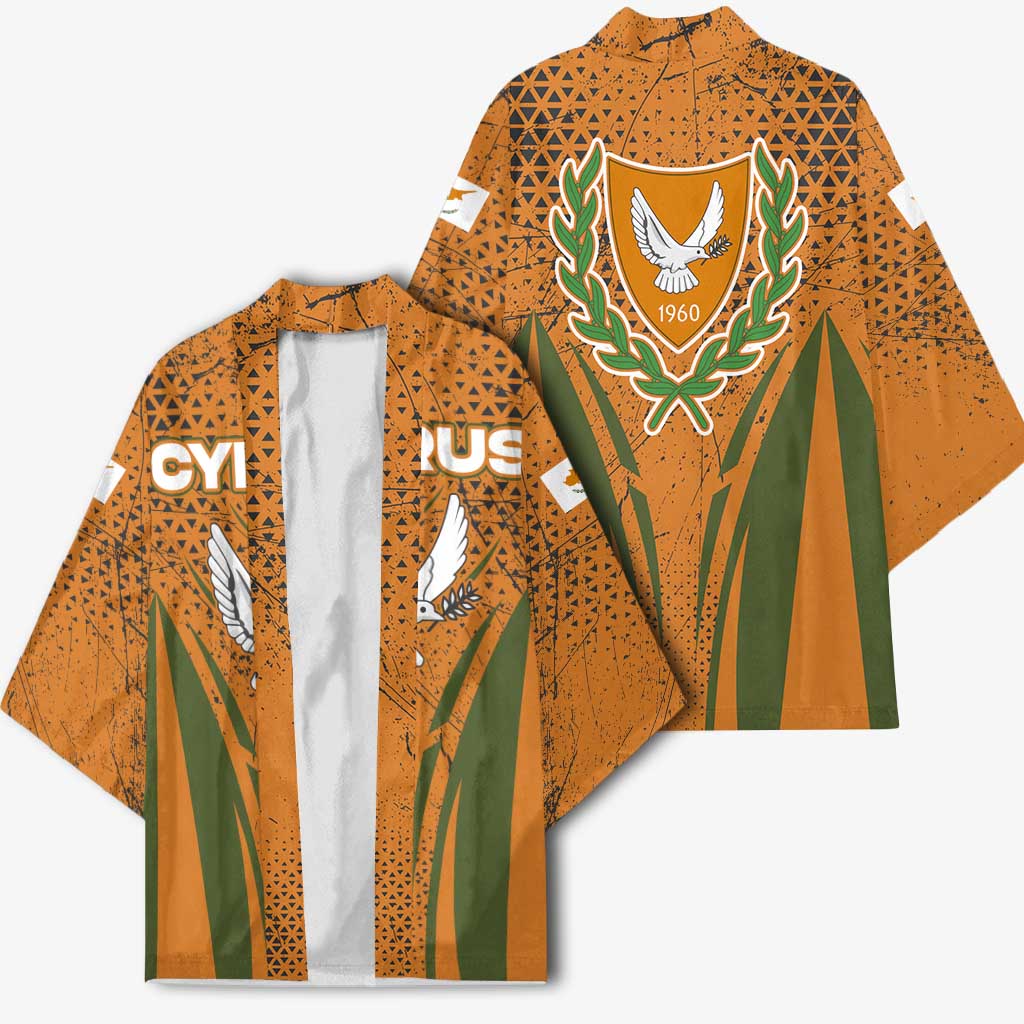 Cyprus Kimono with Orange Green Grunge Design and Peace Dove Emblem - Wonder Print Shop