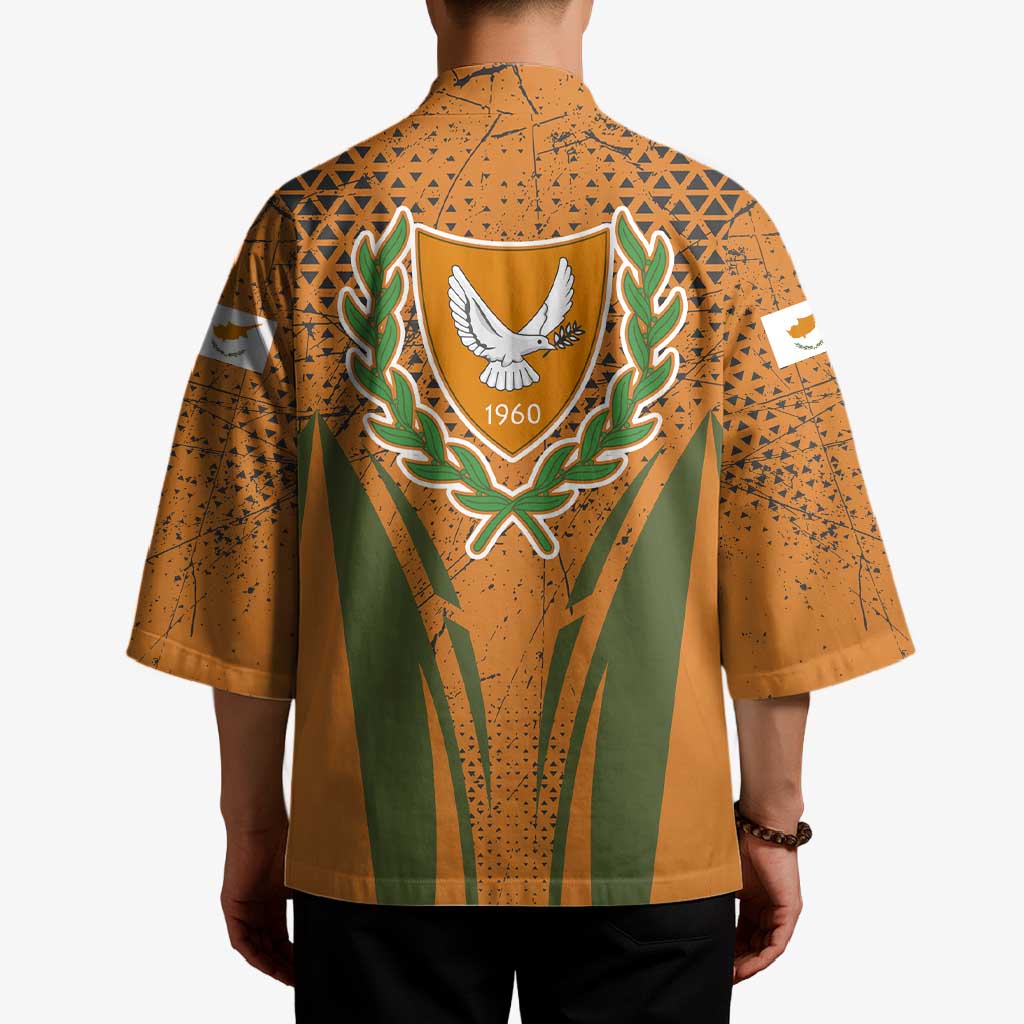 Cyprus Kimono with Orange Green Grunge Design and Peace Dove Emblem - Wonder Print Shop