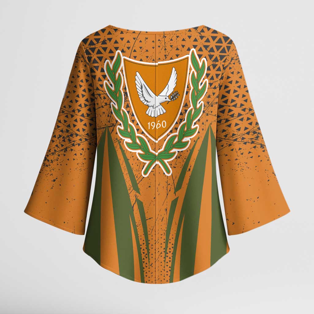 Cyprus Kimono Sleeve Blouse with Orange Green Grunge Design and Peace Dove Emblem - Wonder Print Shop