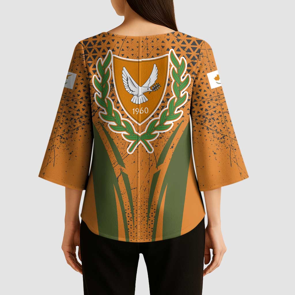 Cyprus Kimono Sleeve Blouse with Orange Green Grunge Design and Peace Dove Emblem - Wonder Print Shop
