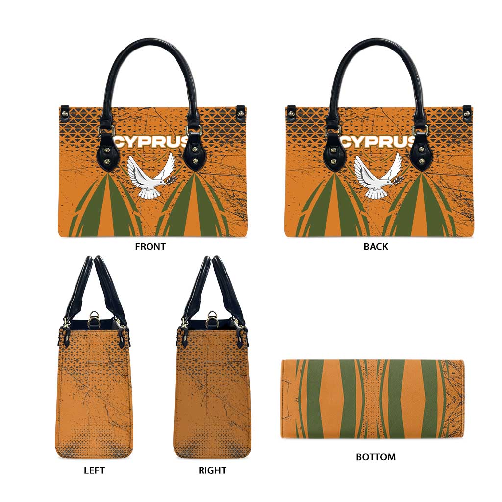 Cyprus Leather Bag with Orange Green Grunge Design and Peace Dove Emblem - Wonder Print Shop